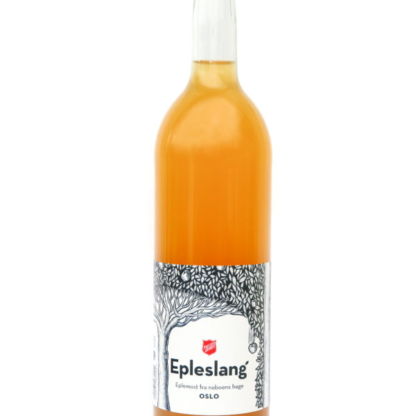 Eplemosten Epleslang på flaske med hvit bakgrunn